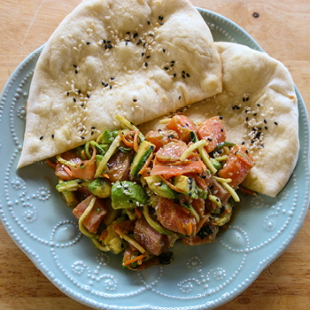 Toasted sesame Naan with Trout poke